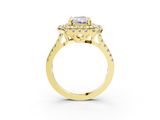Yellow gold Double Halo Radiant Diamond Pave Band with Four-Prong Setting_61