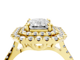 Yellow gold Double Halo Radiant Diamond Pave Band with Four-Prong Setting_62