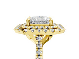 Yellow gold Double Halo Radiant Diamond Pave Band with Four-Prong Setting_63