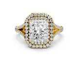 Yellow gold Double Halo Radiant-Shaped Split Shank Diamond Ring with Prong Setting_15