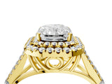 Yellow gold Double Halo Radiant-Shaped Split Shank Diamond Ring with Prong Setting_19
