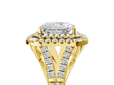 Yellow gold Double Halo Radiant-Shaped Split Shank Diamond Ring with Prong Setting_20