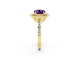 Yellow gold Double Halo Round Cut Amethyst Pavé Band with Four-Prong Setting_2