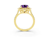 Yellow gold Double Halo Round Cut Amethyst Pavé Band with Four-Prong Setting_3