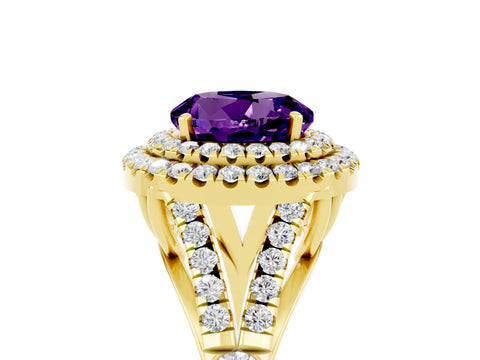 Yellow gold Double Halo Round Cut Amethyst Split Shank Engagement Ring with Four-Prong Setting_5