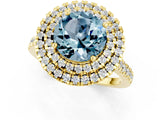 Yellow gold Double Halo Round Cut Aquamarine Pavé Band with Four-Prong Setting_1