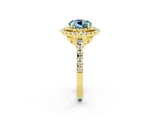 Yellow gold Double Halo Round Cut Aquamarine Pavé Band with Four-Prong Setting_2
