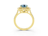 Yellow gold Double Halo Round Cut Aquamarine Pavé Band with Four-Prong Setting_3