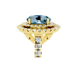 Yellow gold Double Halo Round Cut Aquamarine Pavé Band with Four-Prong Setting_5