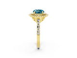 Yellow gold Double Halo Round Cut Blue Topaz Pavé Band with Four-Prong Setting_2