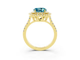 Yellow gold Double Halo Round Cut Blue Topaz Pavé Band with Four-Prong Setting_3