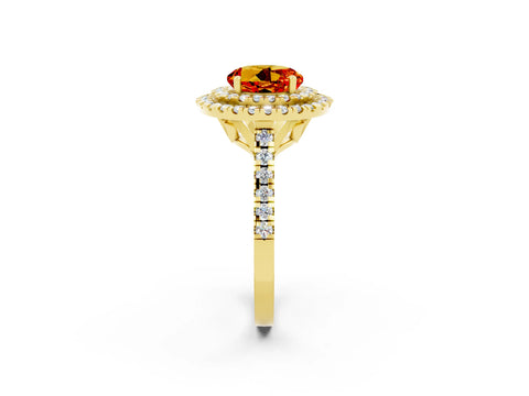 Yellow gold Double Halo Round Cut Citrine Pavé Band with Four-Prong Setting_2