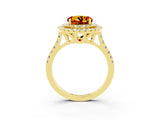 Yellow gold Double Halo Round Cut Citrine Pavé Band with Four-Prong Setting_3