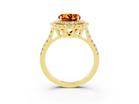 Yellow gold Double Halo Round Cut Citrine Pavé Band with Four-Prong Setting_3