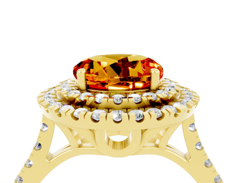 Yellow gold Double Halo Round Cut Citrine Pavé Band with Four-Prong Setting_4