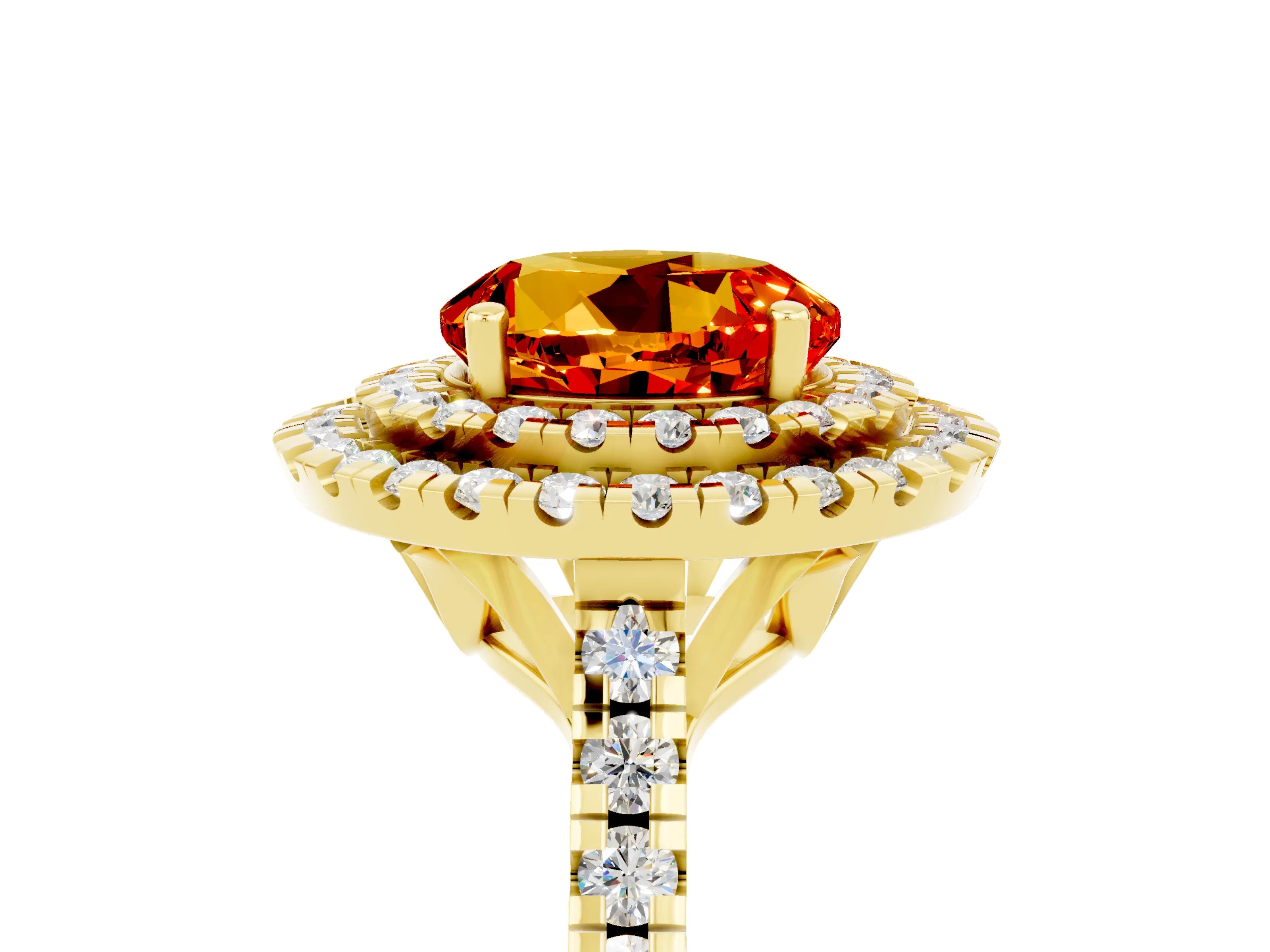 Yellow gold Double Halo Round Cut Citrine Pavé Band with Four-Prong Setting_5