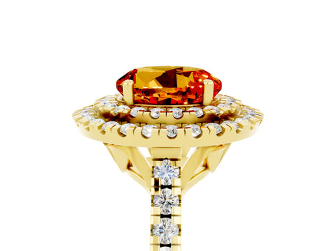 Yellow gold Double Halo Round Cut Citrine Pavé Band with Four-Prong Setting_5