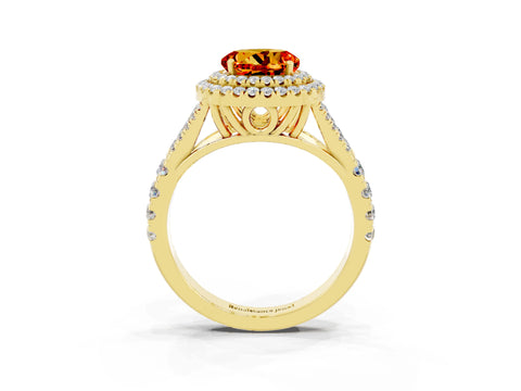 Yellow gold Double Halo Round Cut Citrine Pavé Split Shank Ring with Prong Setting_3