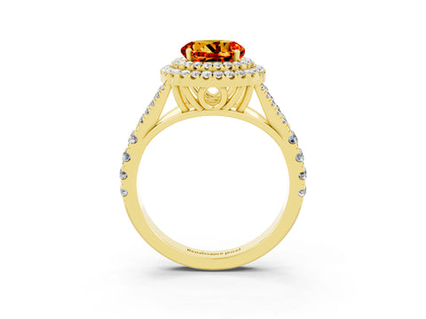 Yellow gold Double Halo Round Cut Citrine Split Shank Engagement Ring with Four-Prong Setting_3
