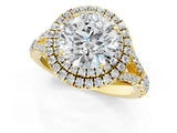 Yellow gold Double Halo Round Cut Diamond Split Shank Engagement Ring with Four-Prong Setting_8