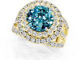 Yellow gold Double Halo Round Cut Diamond Split Shank Pave Set Ring_1