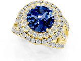 Yellow gold Double Halo Round Cut Diamond Split Shank Pave Set Ring_1