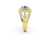 Yellow gold Double Halo Round Cut Diamond Split Shank Pave Set Ring_2