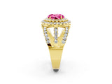 Yellow gold Double Halo Round Cut Diamond Split Shank Pave Set Ring_2