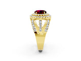 Yellow gold Double Halo Round Cut Diamond Split Shank Pave Set Ring_2