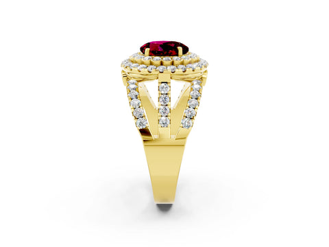 Yellow gold Double Halo Round Cut Diamond Split Shank Pave Set Ring_2