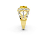 Yellow gold Double Halo Round Cut Diamond Split Shank Pave Set Ring_2