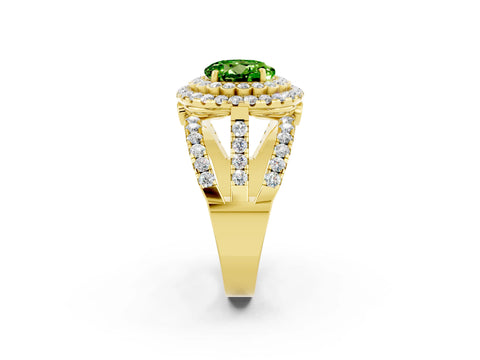 Yellow gold Double Halo Round Cut Diamond Split Shank Pave Set Ring_2