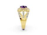 Yellow gold Double Halo Round Cut Diamond Split Shank Pave Set Ring_2