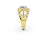 Yellow gold Double Halo Round Cut Diamond Split Shank Pave Set Ring_2