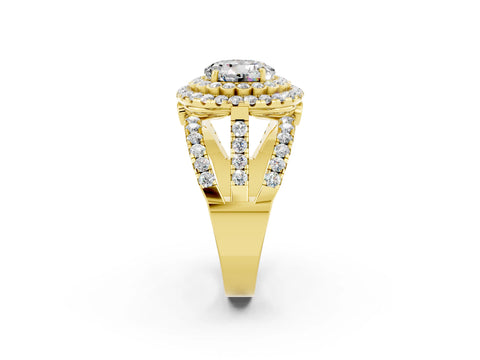 Yellow gold Double Halo Round Cut Diamond Split Shank Pave Set Ring_2