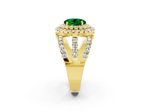 Yellow gold Double Halo Round Cut Diamond Split Shank Pave Set Ring_2