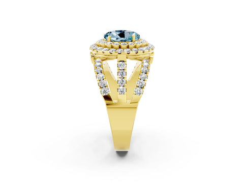 Yellow gold Double Halo Round Cut Diamond Split Shank Pave Set Ring_2