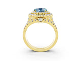 Yellow gold Double Halo Round Cut Diamond Split Shank Pave Set Ring_3