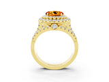 Yellow gold Double Halo Round Cut Diamond Split Shank Pave Set Ring_3