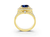 Yellow gold Double Halo Round Cut Diamond Split Shank Pave Set Ring_3