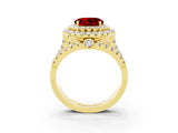 Yellow gold Double Halo Round Cut Diamond Split Shank Pave Set Ring_3