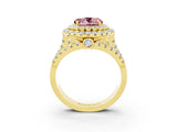 Yellow gold Double Halo Round Cut Diamond Split Shank Pave Set Ring_3