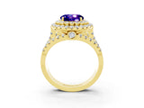 Yellow gold Double Halo Round Cut Diamond Split Shank Pave Set Ring_3