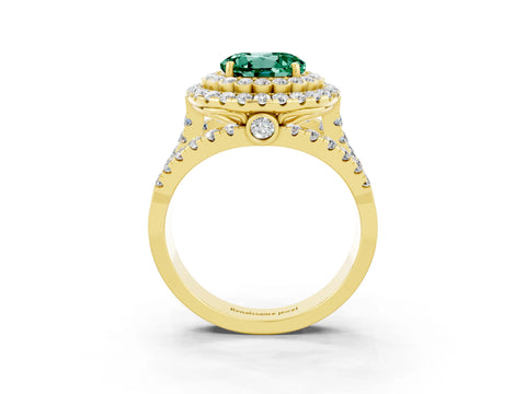 Yellow gold Double Halo Round Cut Diamond Split Shank Pave Set Ring_3