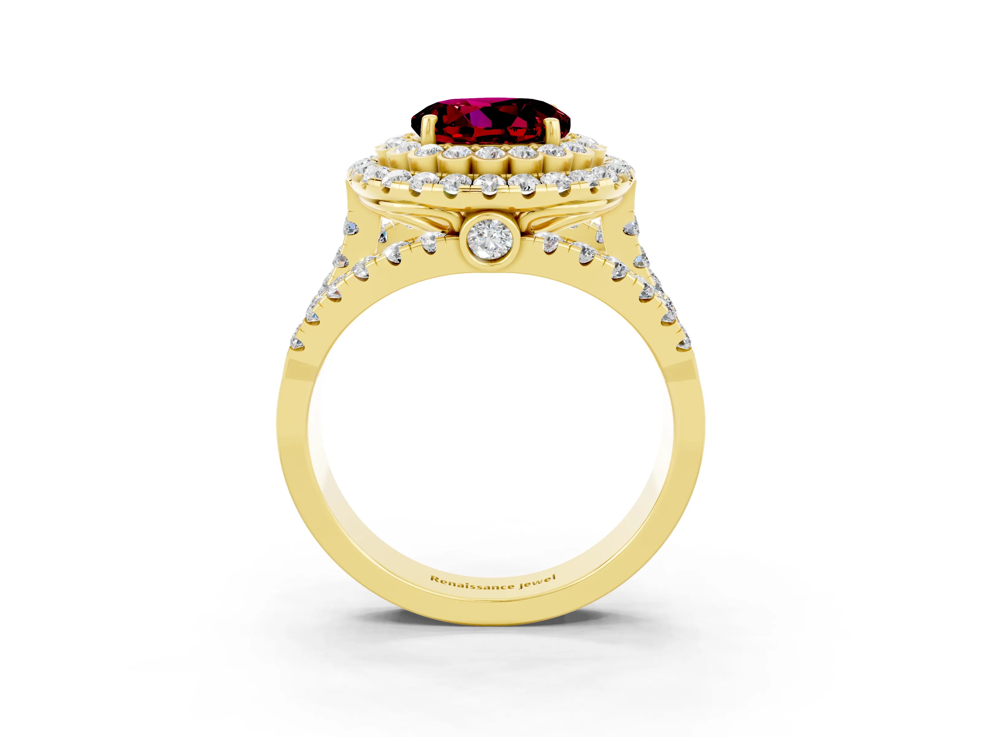 Yellow gold Double Halo Round Cut Diamond Split Shank Pave Set Ring_3