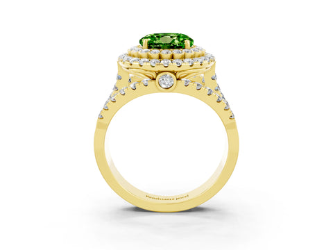 Yellow gold Double Halo Round Cut Diamond Split Shank Pave Set Ring_3