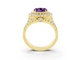 Yellow gold Double Halo Round Cut Diamond Split Shank Pave Set Ring_3