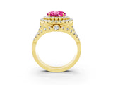 Yellow gold Double Halo Round Cut Diamond Split Shank Pave Set Ring_3