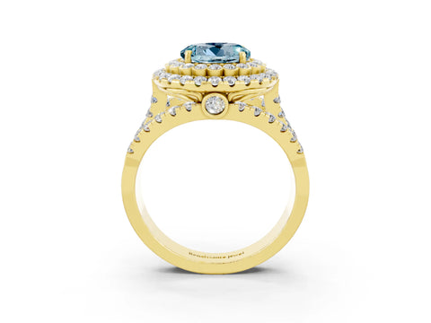 Yellow gold Double Halo Round Cut Diamond Split Shank Pave Set Ring_3