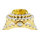 Yellow gold Double Halo Round Cut Diamond Split Shank Pave Set Ring_4
